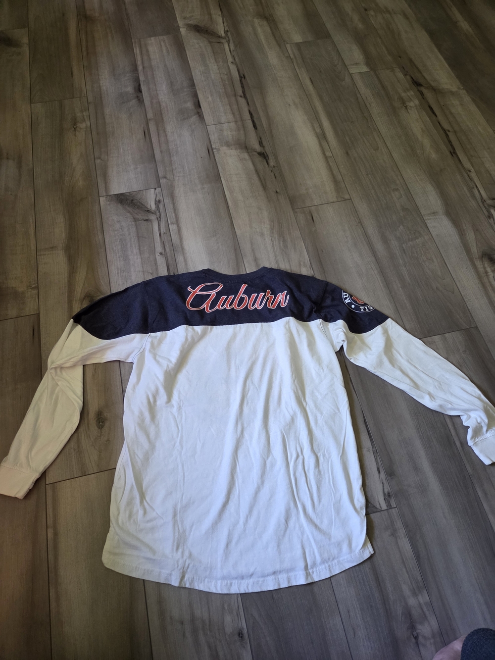 Three-Square Long Sleeve Auburn Tee - White/Navy - Picture 2 of 8